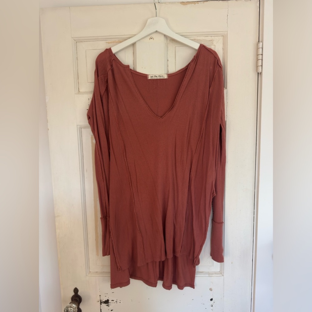 We The Free Long Sleeve V-Neck Top in Rust